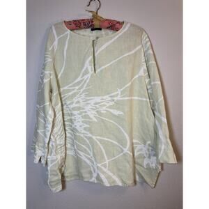 Oska Linen Top Light Yellow Green Size 2 Art To Wear Lagenlook Summer RARE